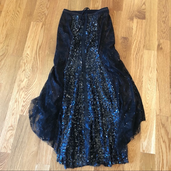 Byron Lars Black Sequins Hi Low Mermaid Skirt 2 - Picture 5 of 8